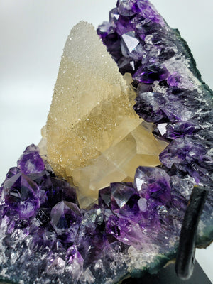 Amethyst and Druzy Calcite on Custom Stand, Uruguay