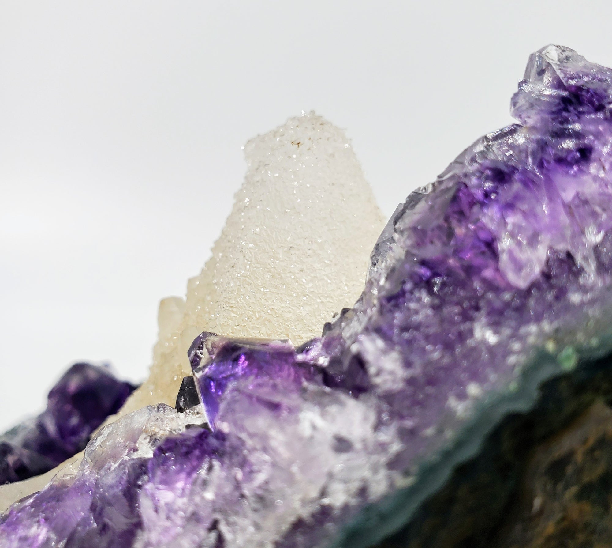 Amethyst and Druzy Calcite on Custom Stand, Uruguay