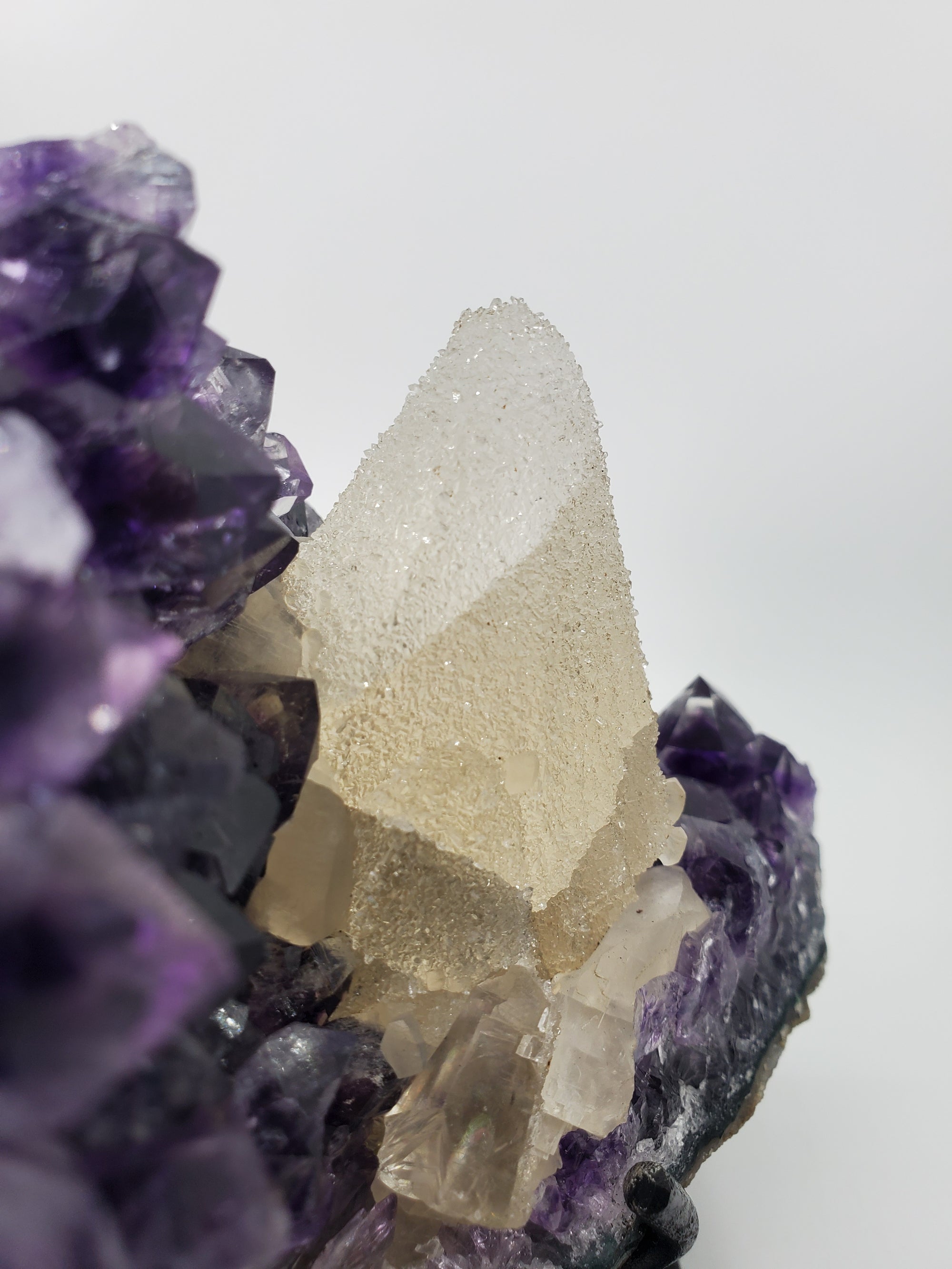 Amethyst and Druzy Calcite on Custom Stand, Uruguay