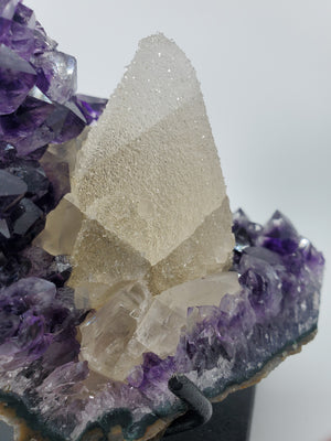 Amethyst and Druzy Calcite on Custom Stand, Uruguay