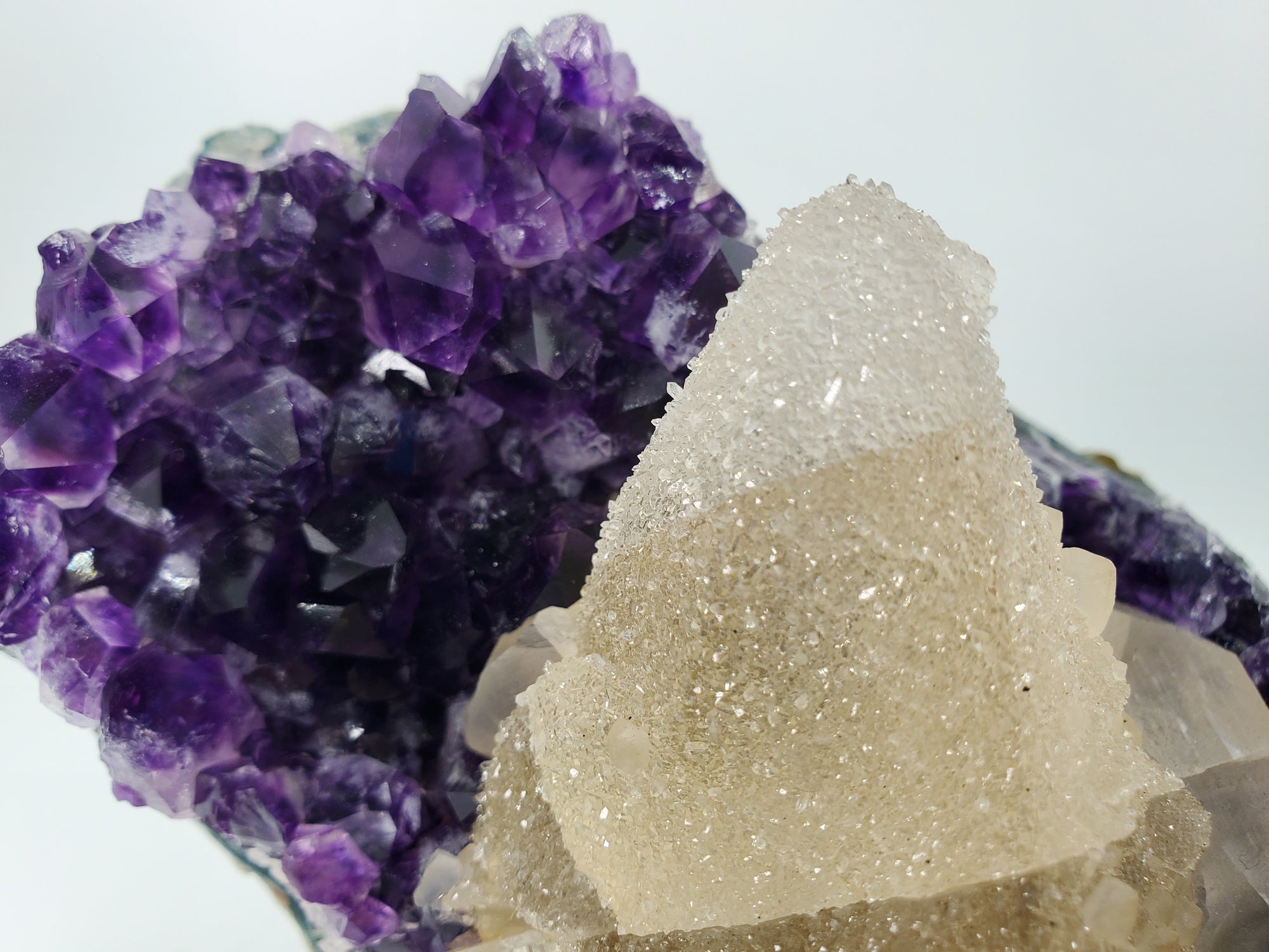 Amethyst and Druzy Calcite on Custom Stand, Uruguay