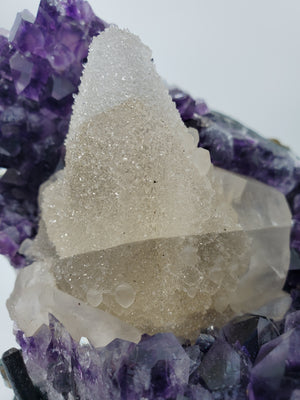 Amethyst and Druzy Calcite on Custom Stand, Uruguay