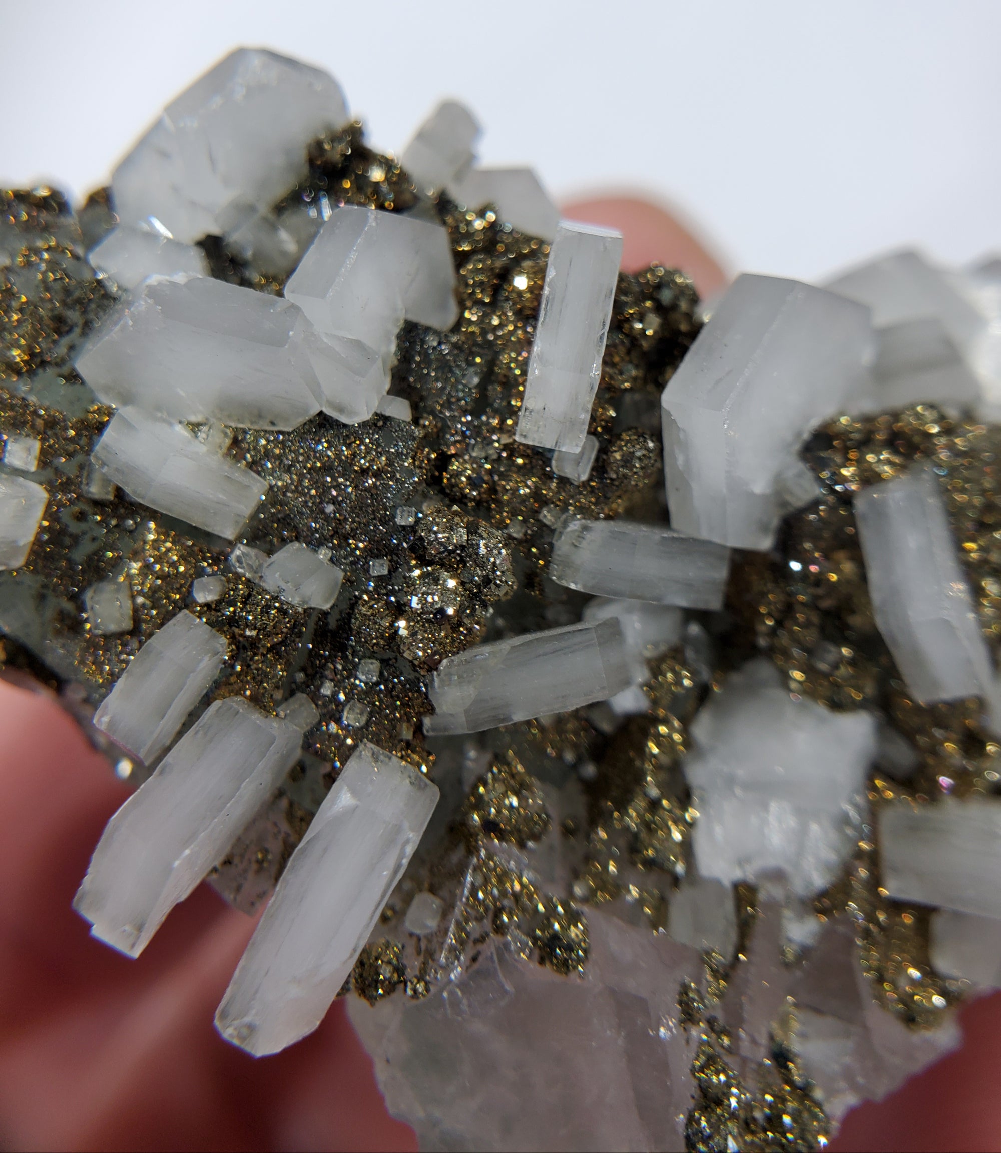 Calcite and Pyrite on Fluorite