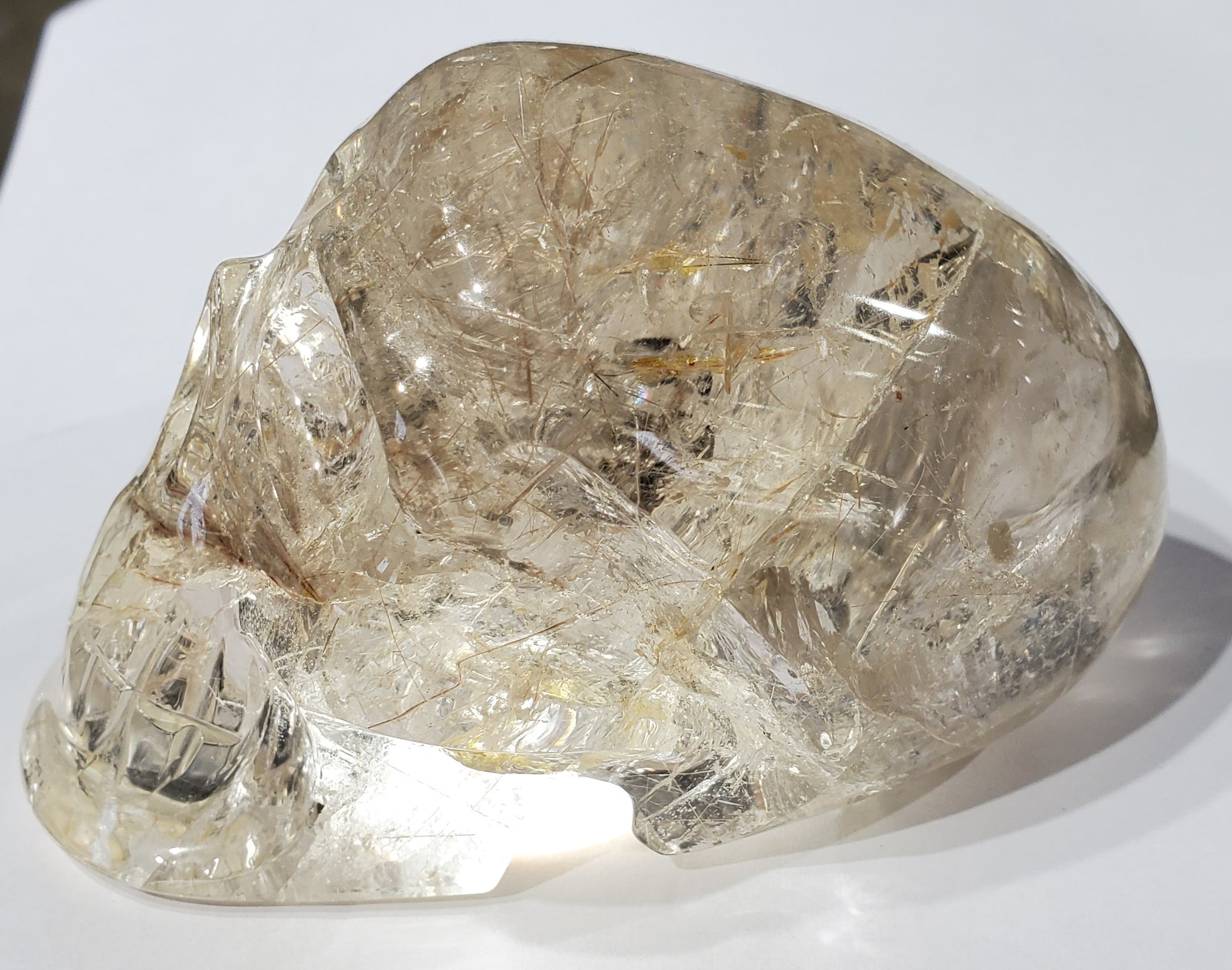 Rutilated Quartz Skull w/ Rainbows, Brasil