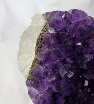 Amethyst and Calcite Heart on Custom Metal Stand, Uruguay