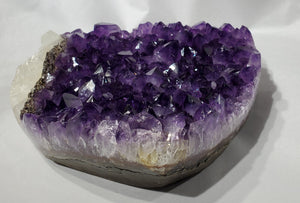 Amethyst and Calcite Heart on Custom Metal Stand, Uruguay