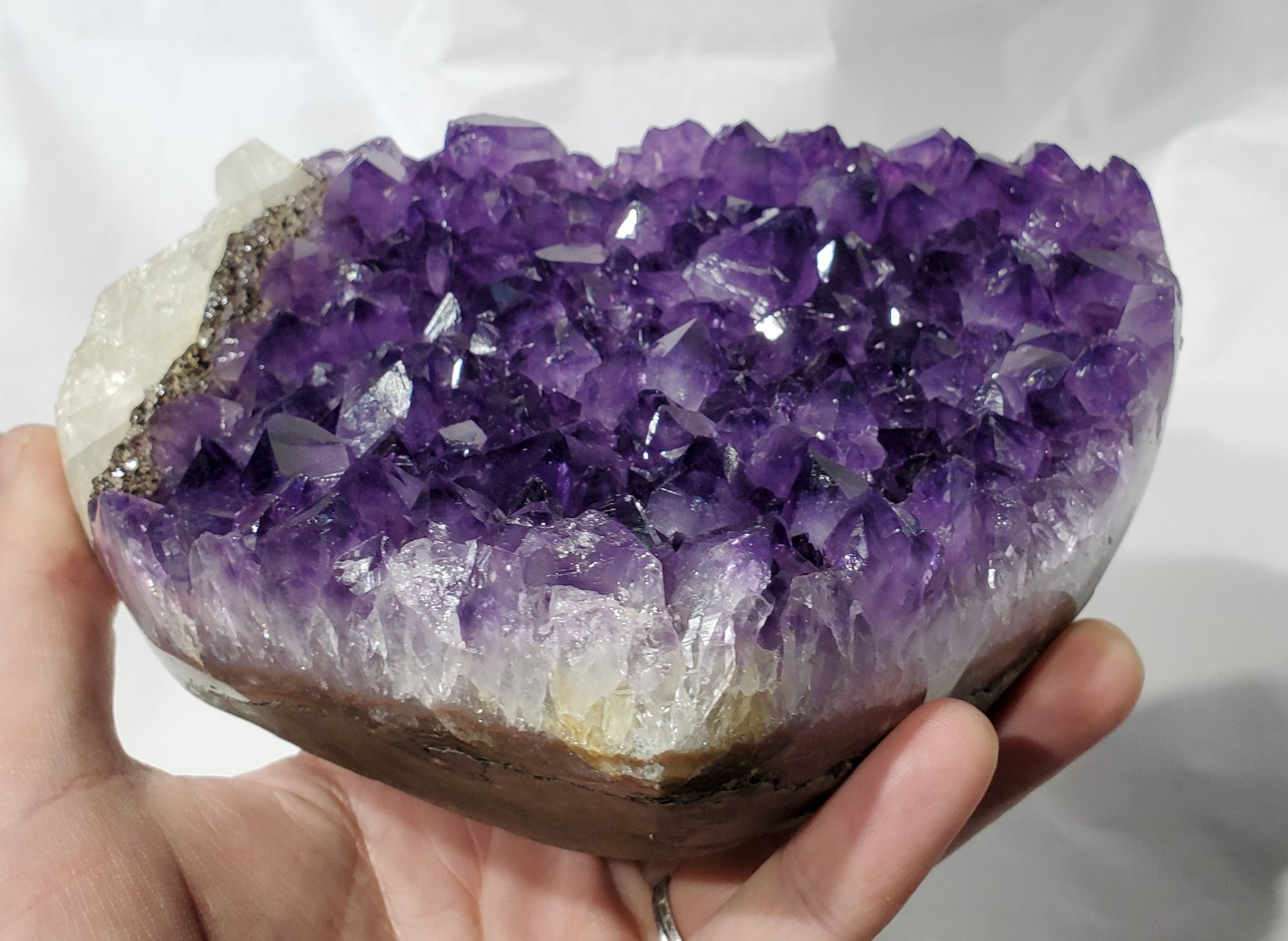 Amethyst and Calcite Heart on Custom Metal Stand, Uruguay
