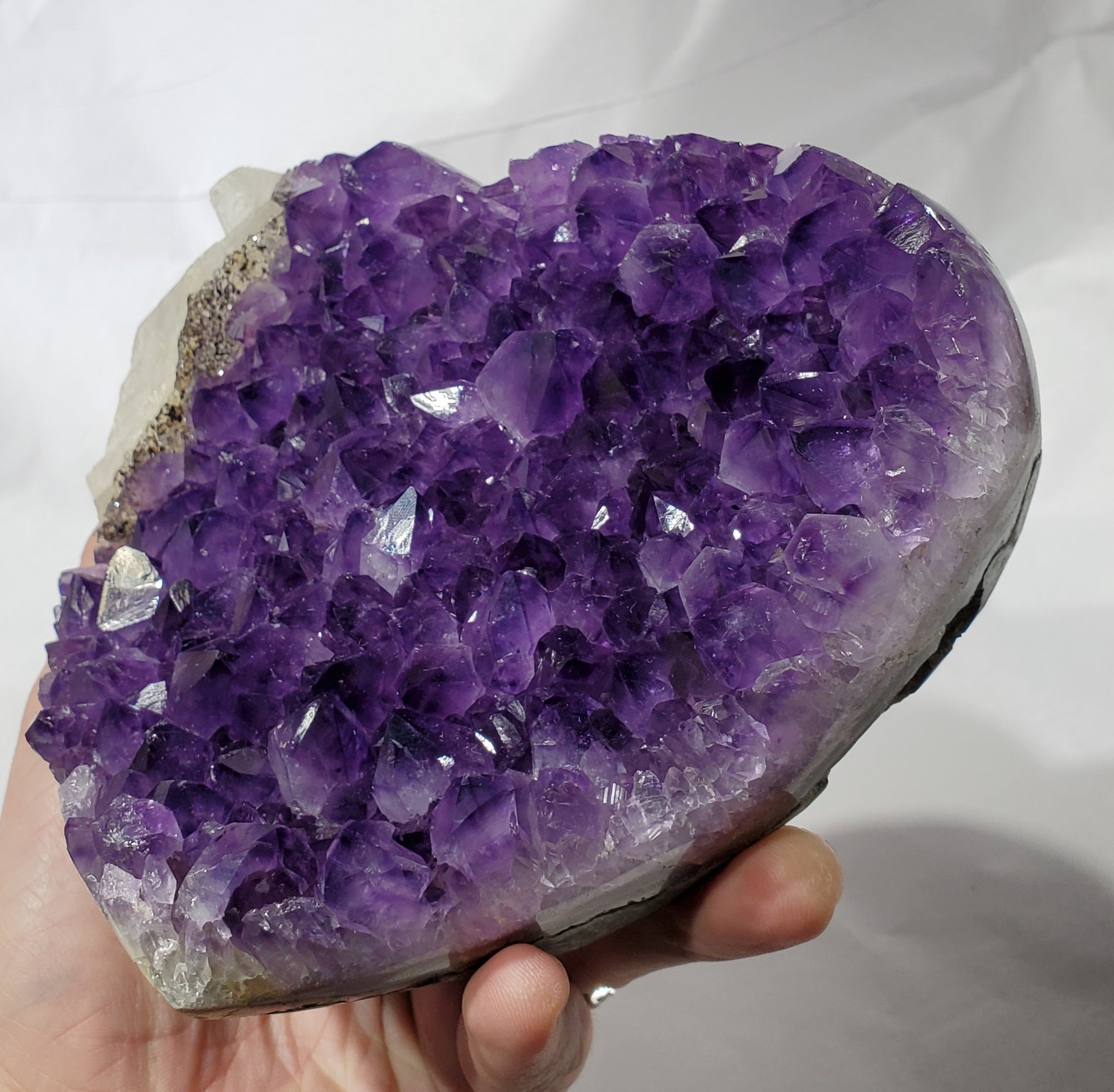 Amethyst and Calcite Heart on Custom Metal Stand, Uruguay