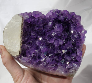 Amethyst and Calcite Heart on Custom Metal Stand, Uruguay