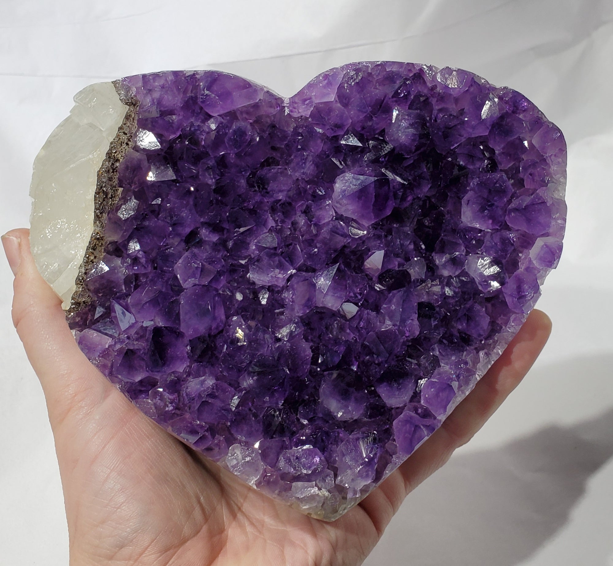 Amethyst and Calcite Heart on Custom Metal Stand, Uruguay