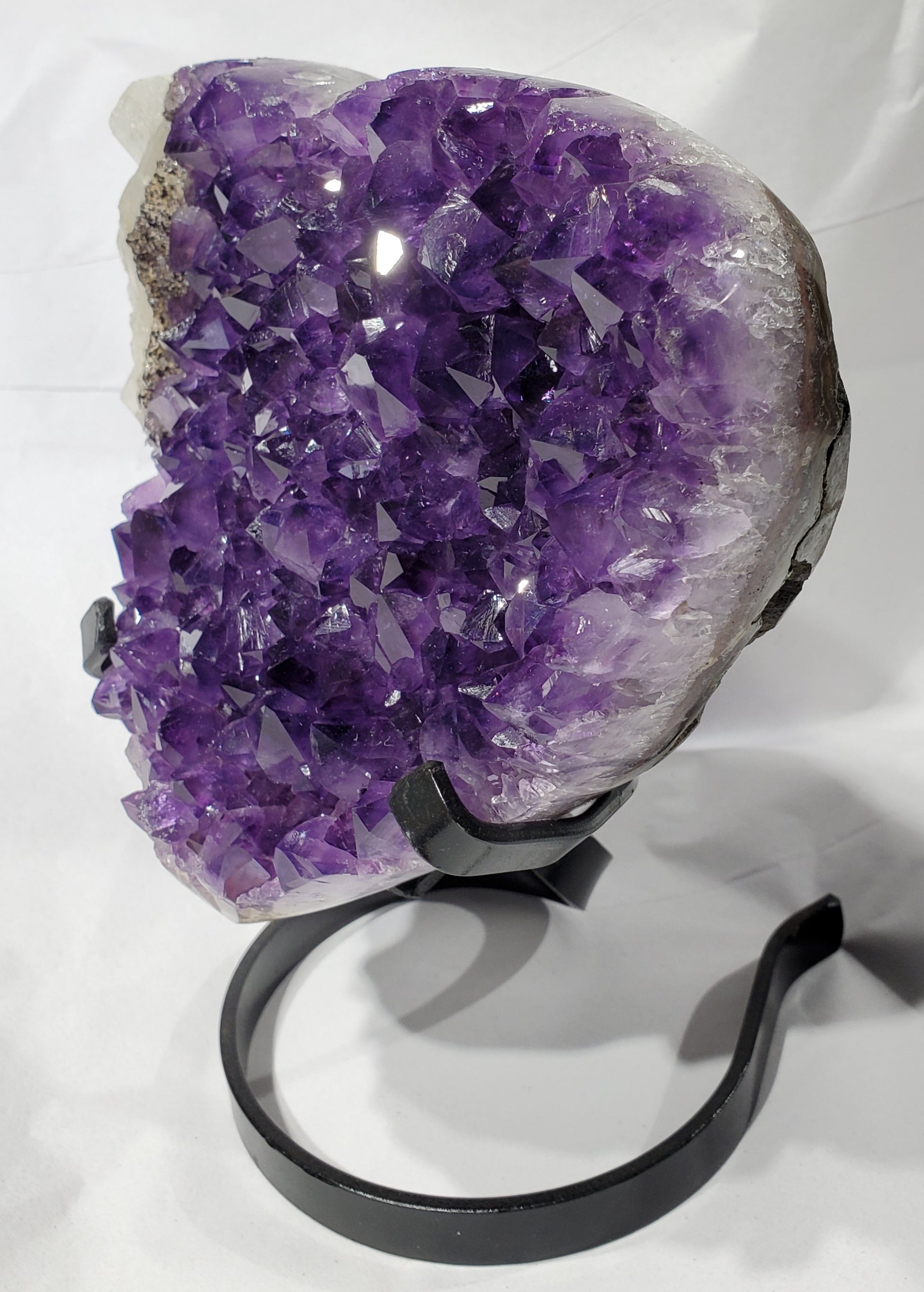 Amethyst and Calcite Heart on Custom Metal Stand, Uruguay