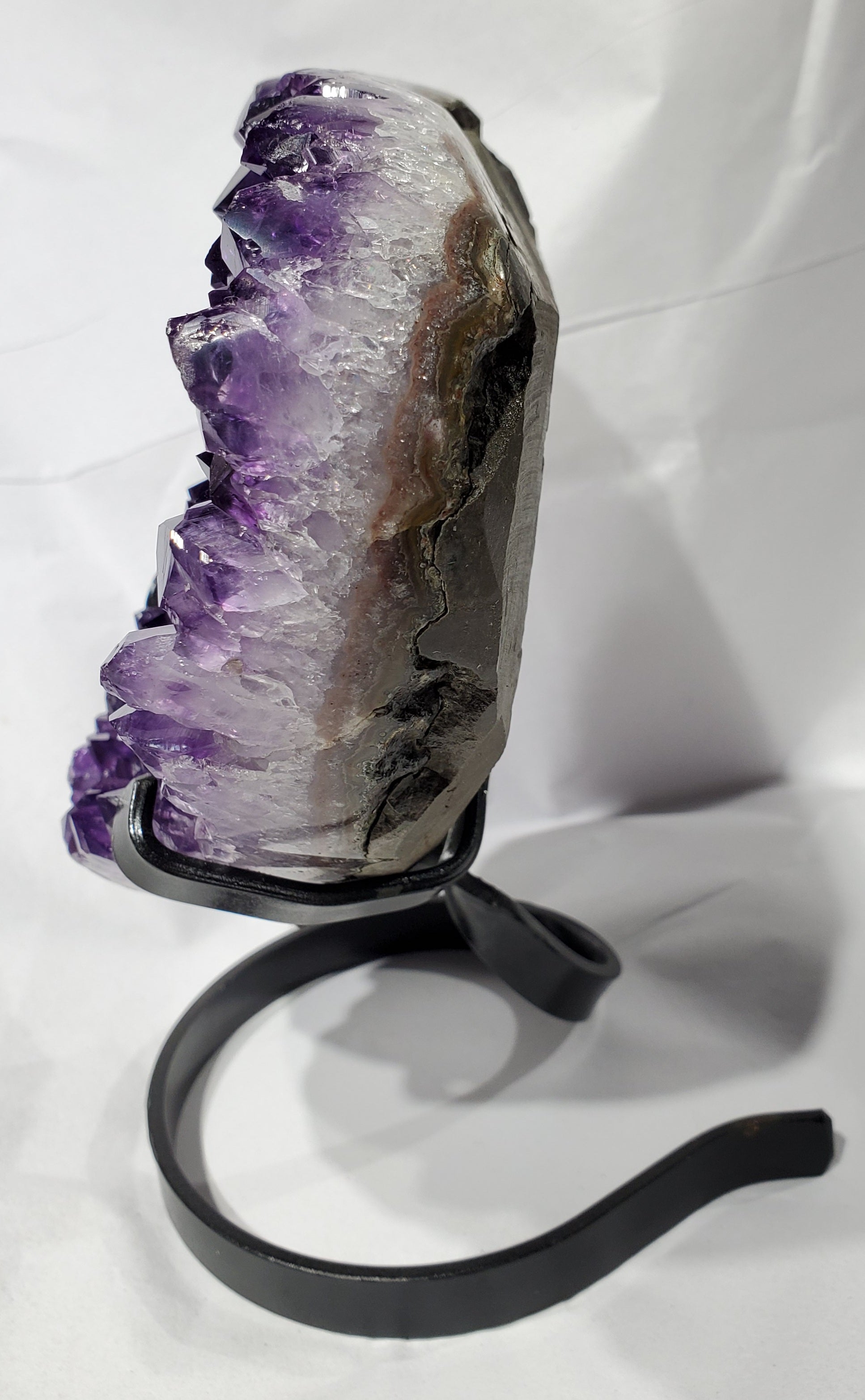 Amethyst and Calcite Heart on Custom Metal Stand, Uruguay