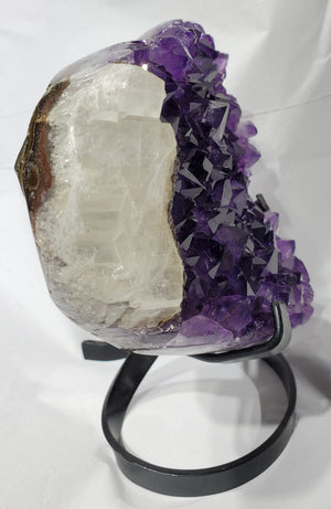 Amethyst and Calcite Heart on Custom Metal Stand, Uruguay