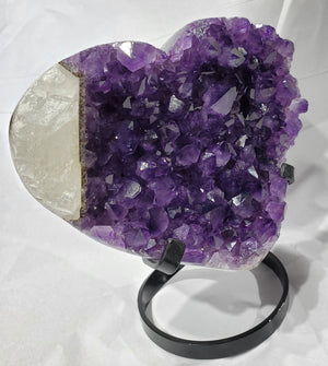 Amethyst and Calcite Heart on Custom Metal Stand, Uruguay