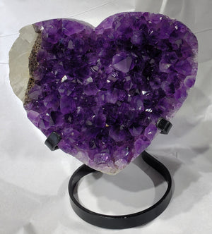 Amethyst and Calcite Heart on Custom Metal Stand, Uruguay