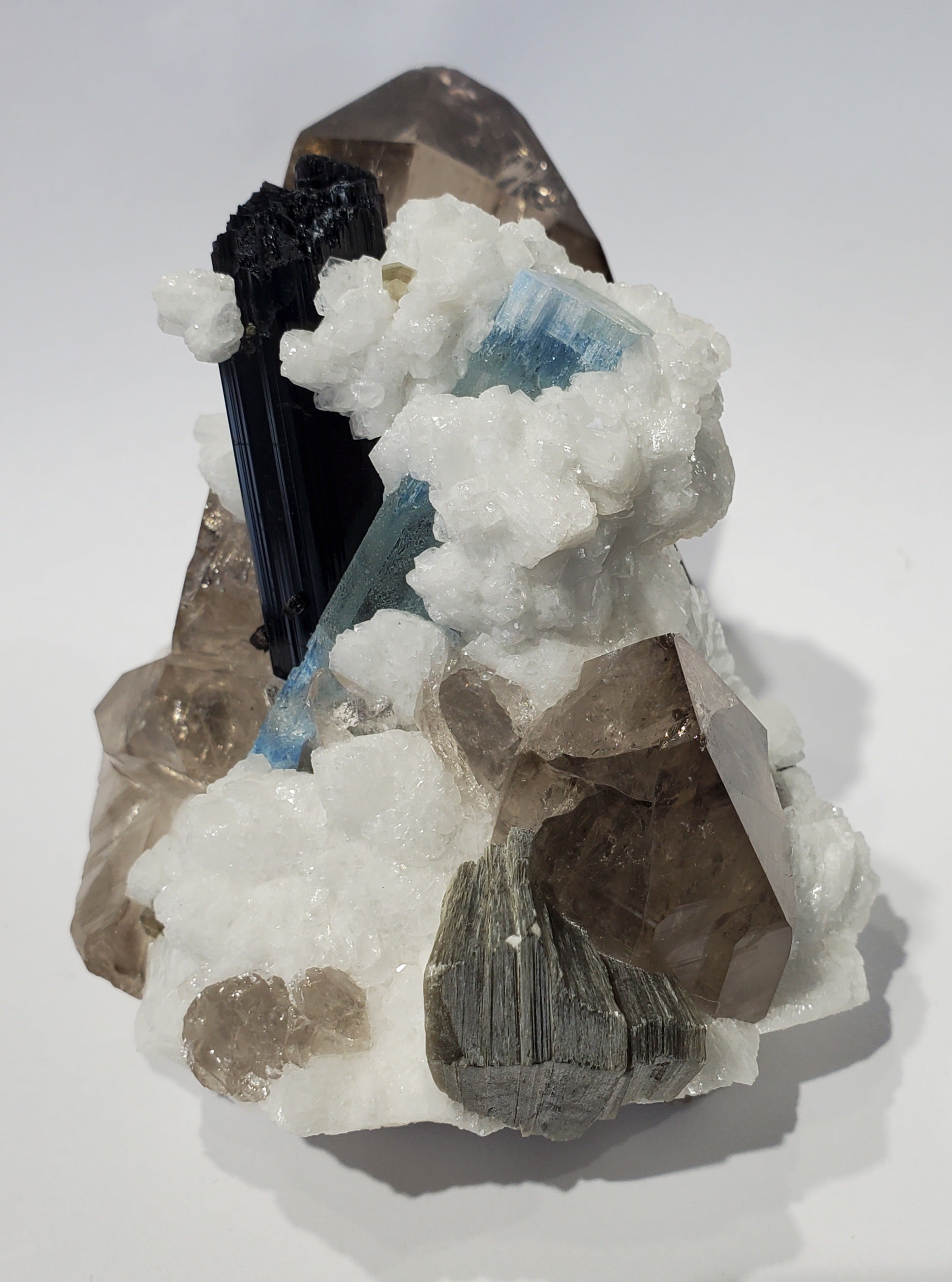 Smoky Quartz w/ Aquamarine, Schorl Tourmaline, Feldspar, and Mica (Pakistan)