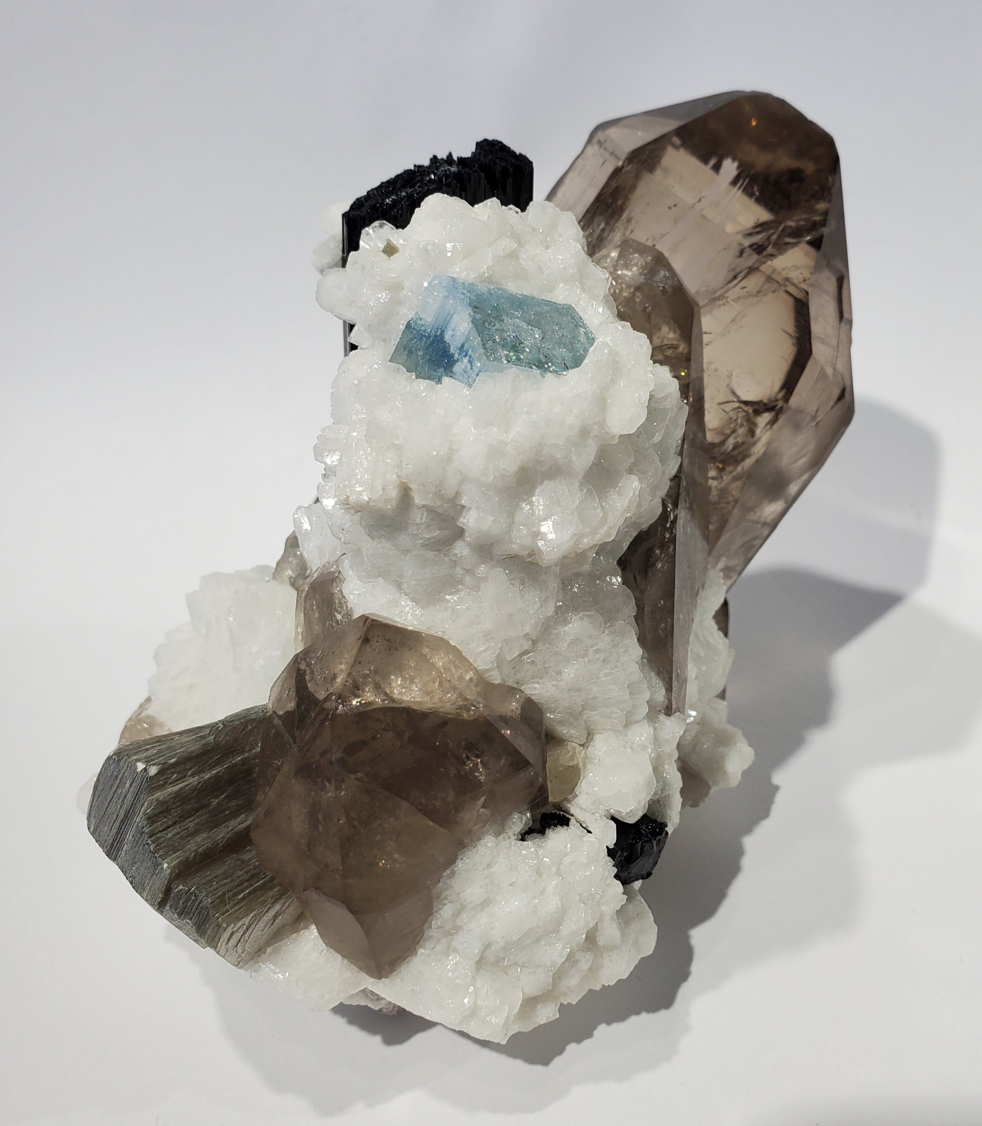 Smoky Quartz w/ Aquamarine, Schorl Tourmaline, Feldspar, and Mica (Pakistan)