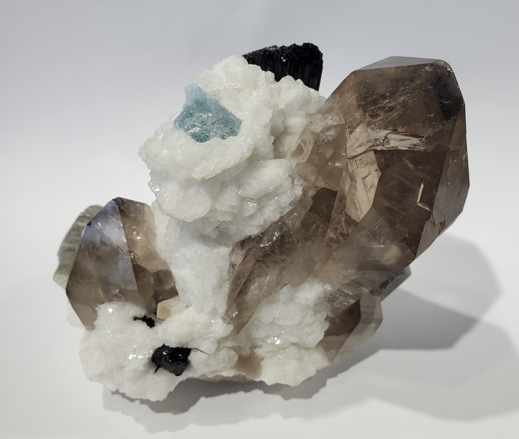 Smoky Quartz w/ Aquamarine, Schorl Tourmaline, Feldspar, and Mica (Pakistan)