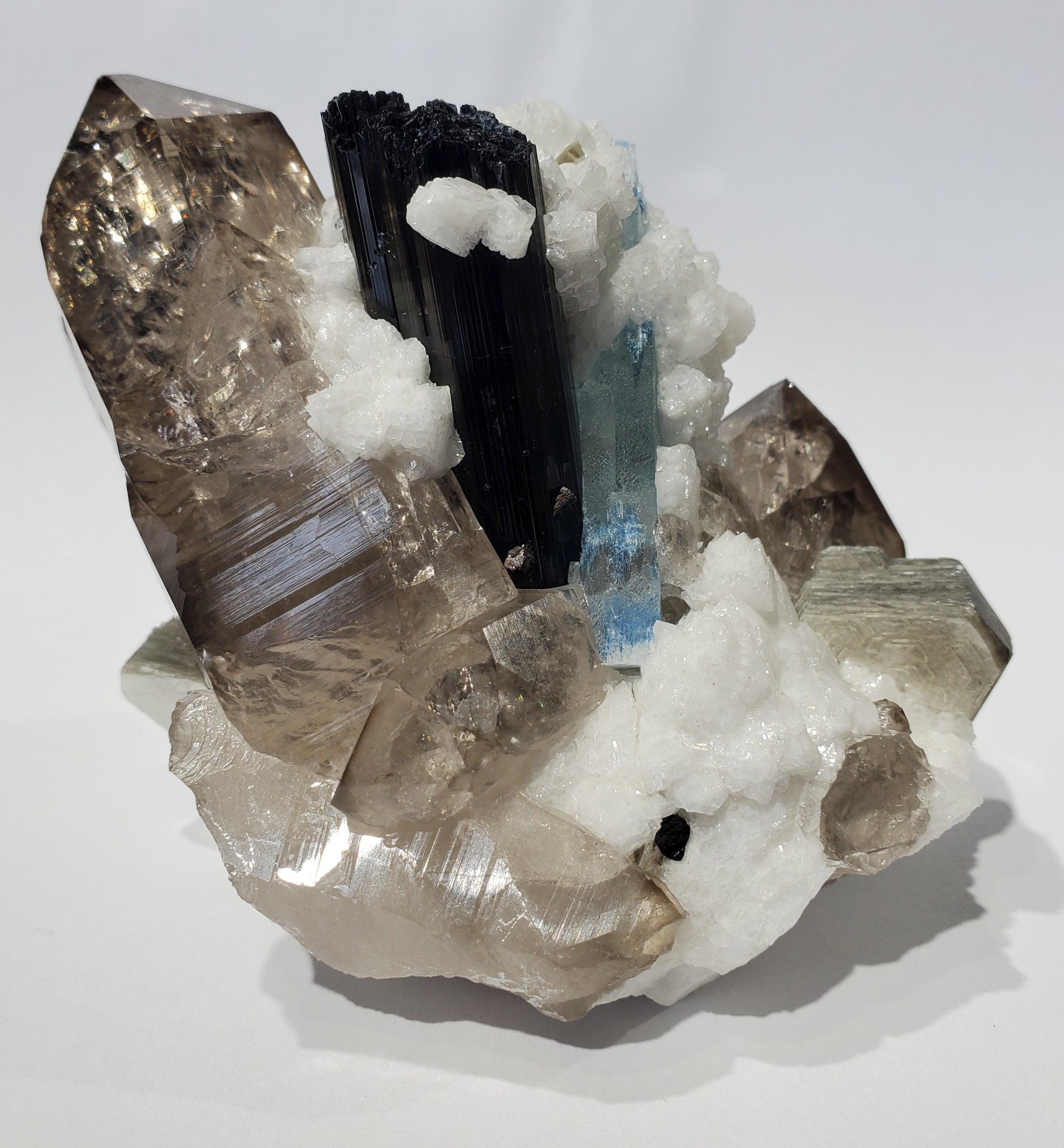 Smoky Quartz w/ Aquamarine, Schorl Tourmaline, Feldspar, and Mica (Pakistan)