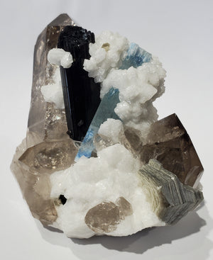 Smoky Quartz w/ Aquamarine, Schorl Tourmaline, Feldspar, and Mica (Pakistan)
