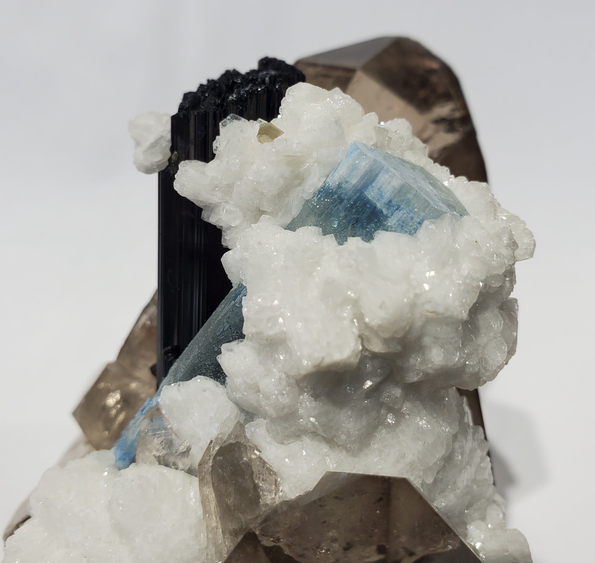 Smoky Quartz w/ Aquamarine, Schorl Tourmaline, Feldspar, and Mica (Pakistan)