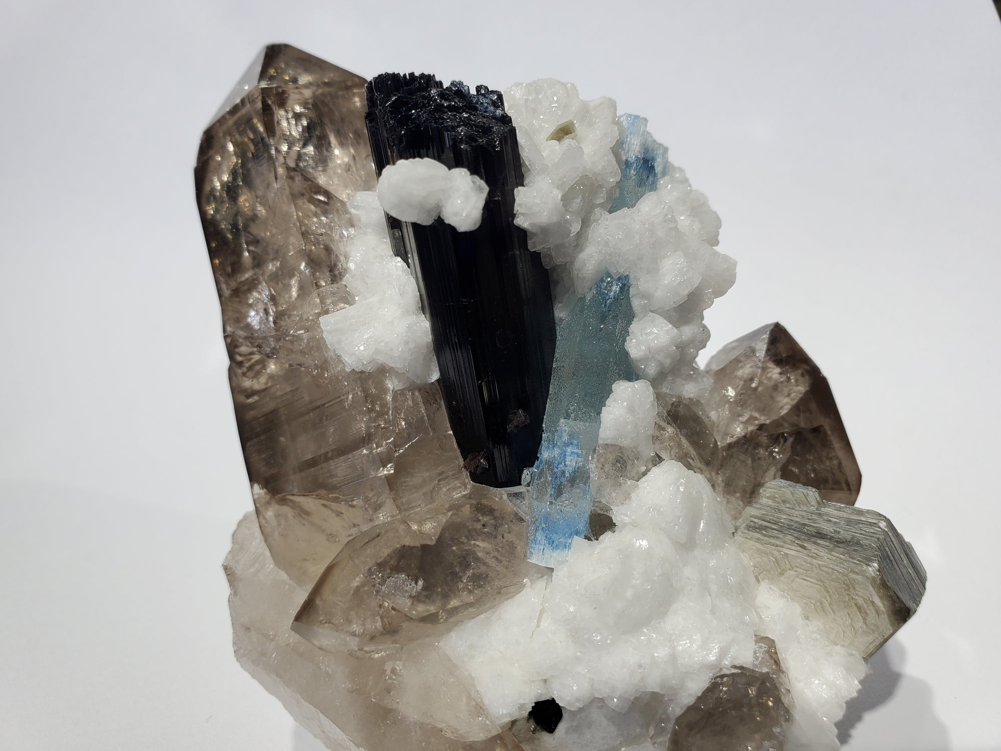 Smoky Quartz w/ Aquamarine, Schorl Tourmaline, Feldspar, and Mica (Pakistan)