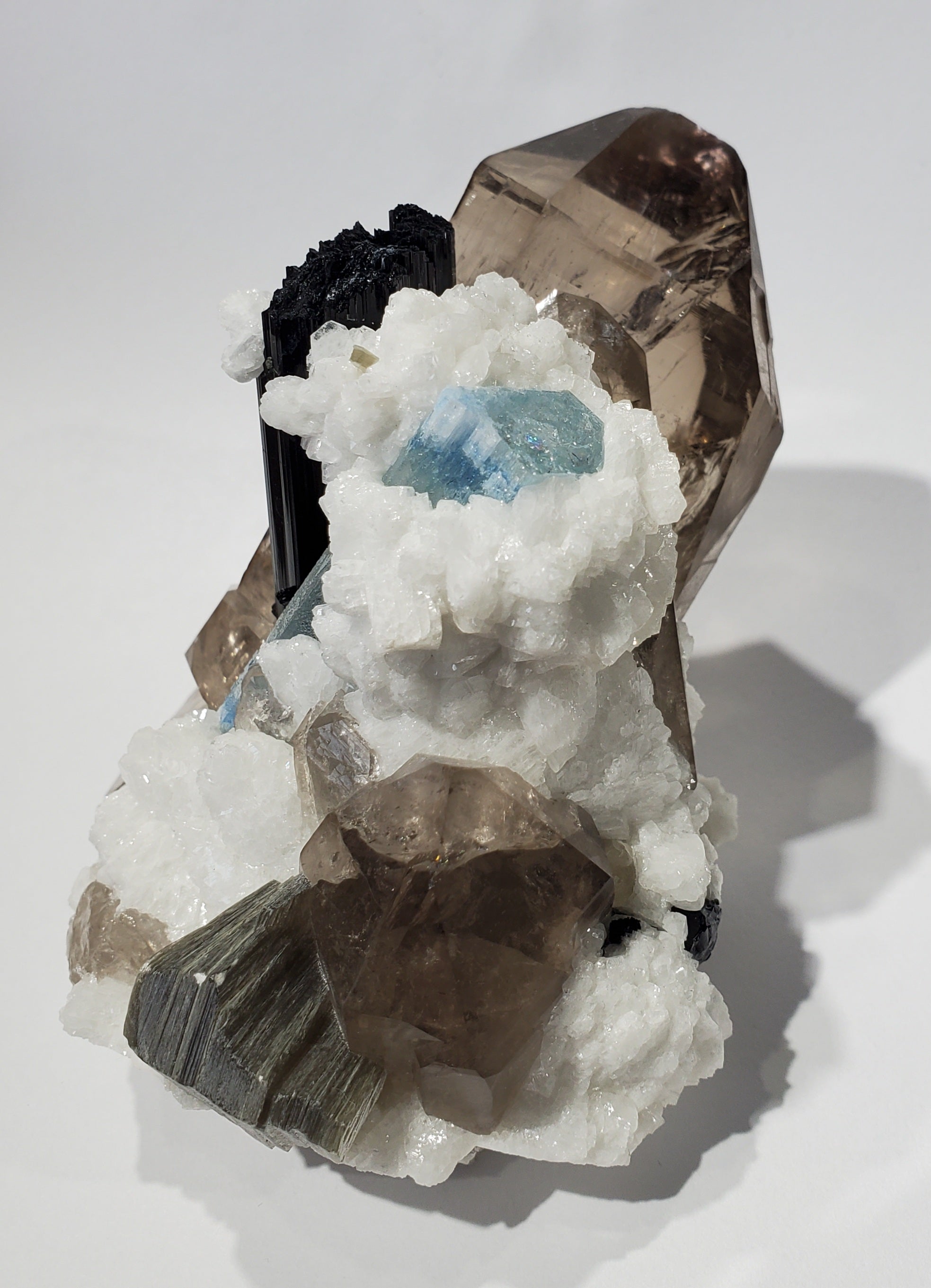 Smoky Quartz w/ Aquamarine, Schorl Tourmaline, Feldspar, and Mica (Pakistan)