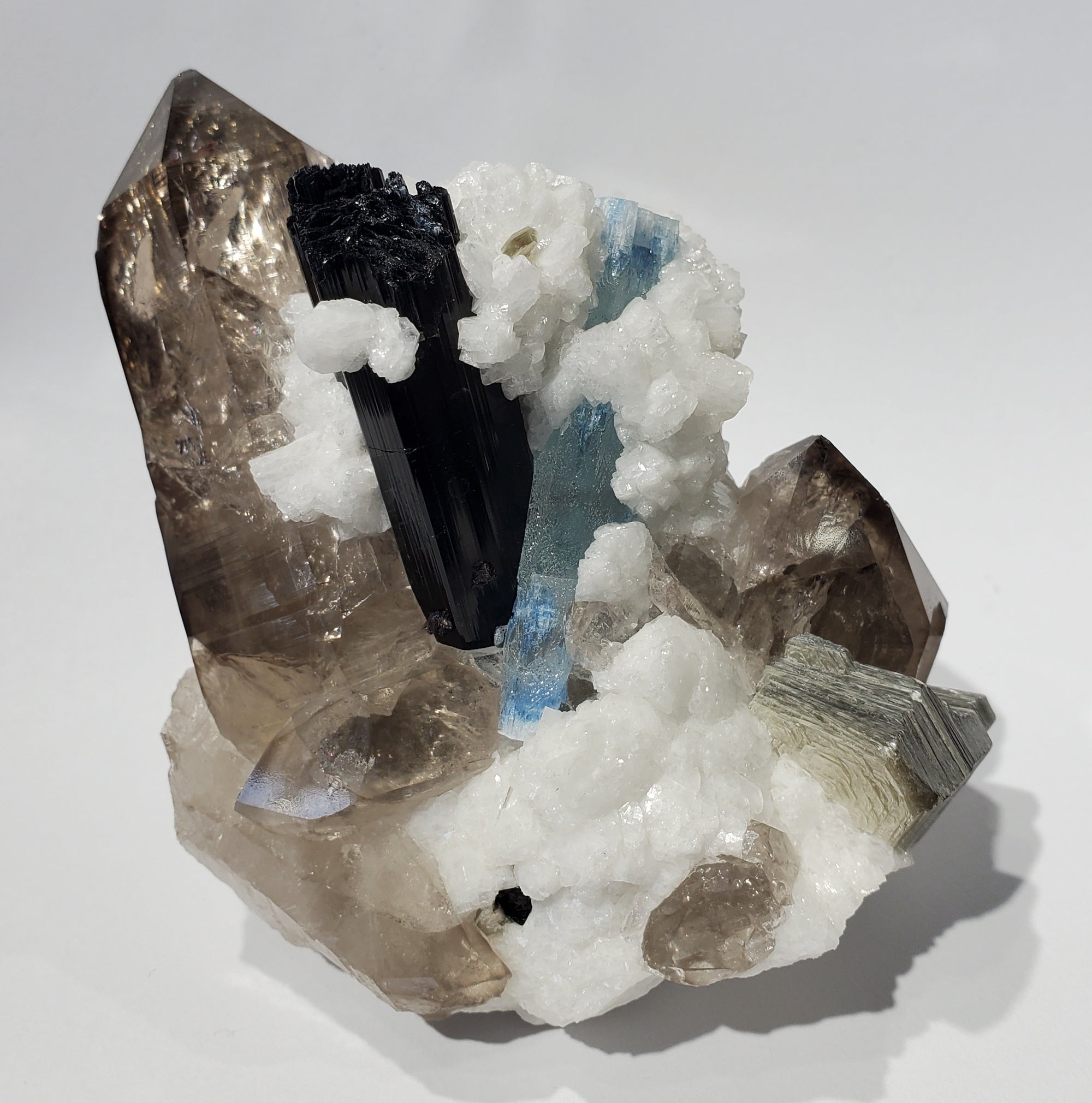 Smoky Quartz w/ Aquamarine, Schorl Tourmaline, Feldspar, and Mica (Pakistan)