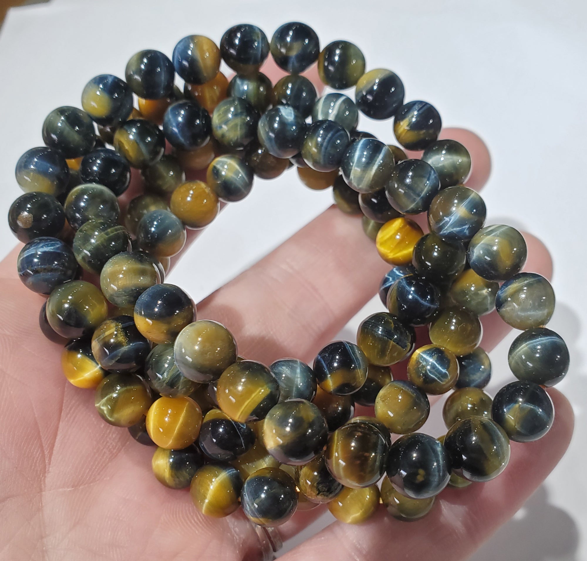 Blue and Yellow Tigers Eye Bead Bracelet