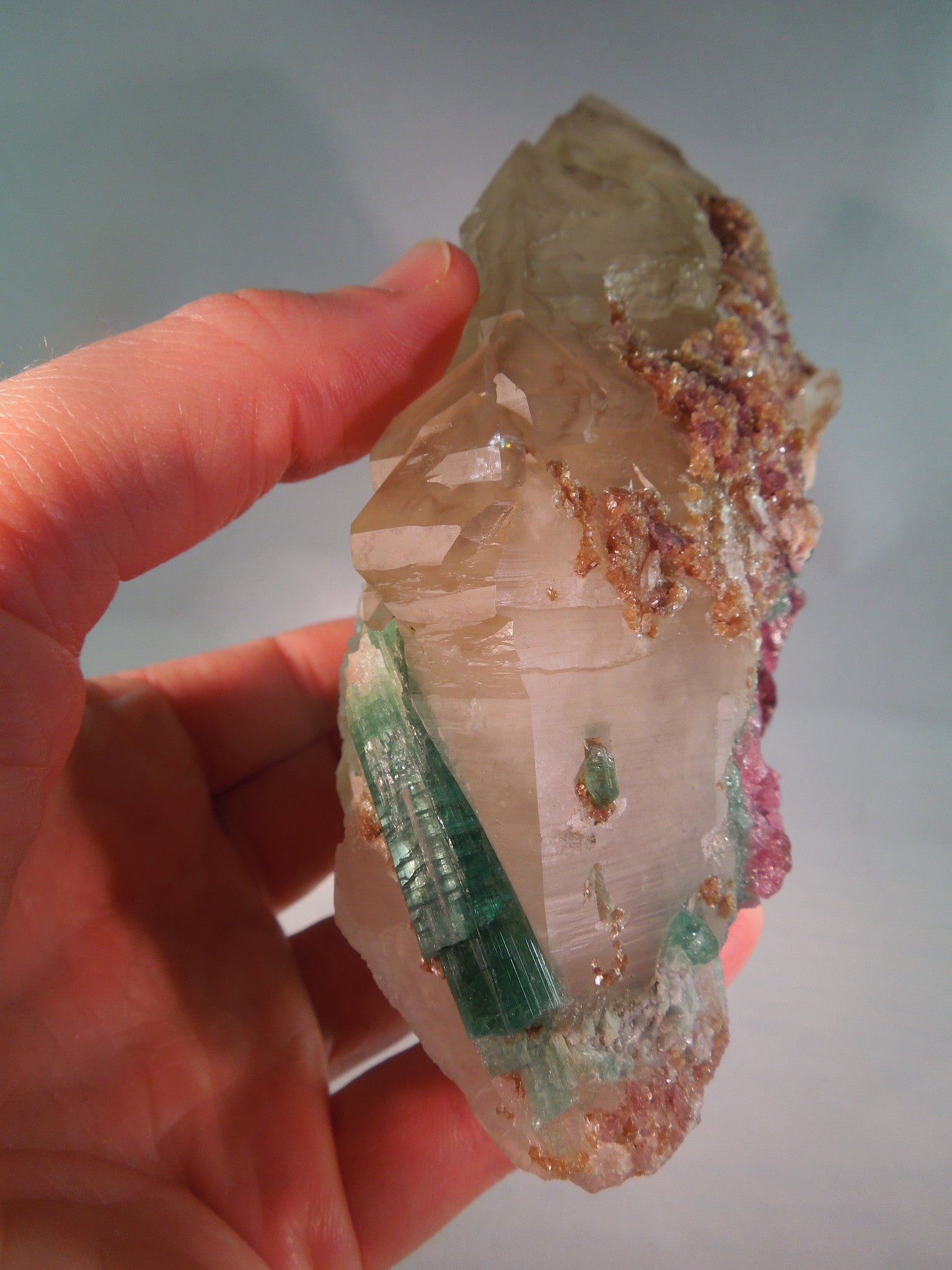 Smoky Elestial Quartz w/ Tourmaline & Lepidolite, 1.56 lbs.