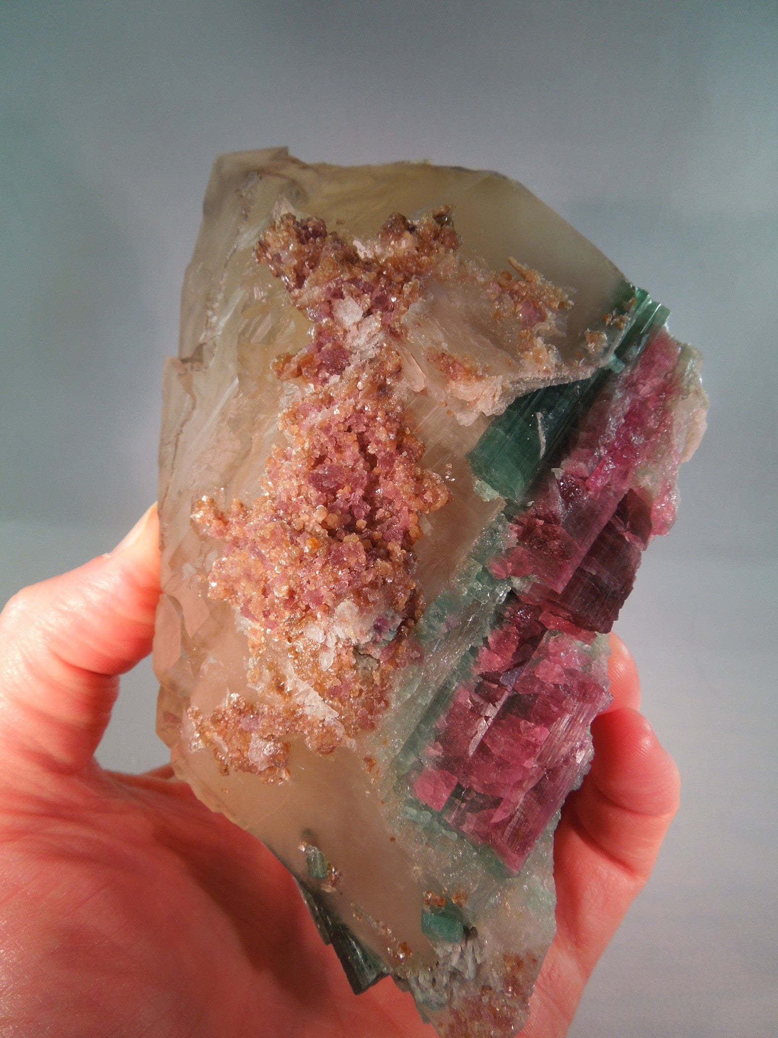 Smoky Elestial Quartz w/ Tourmaline & Lepidolite, 1.56 lbs.