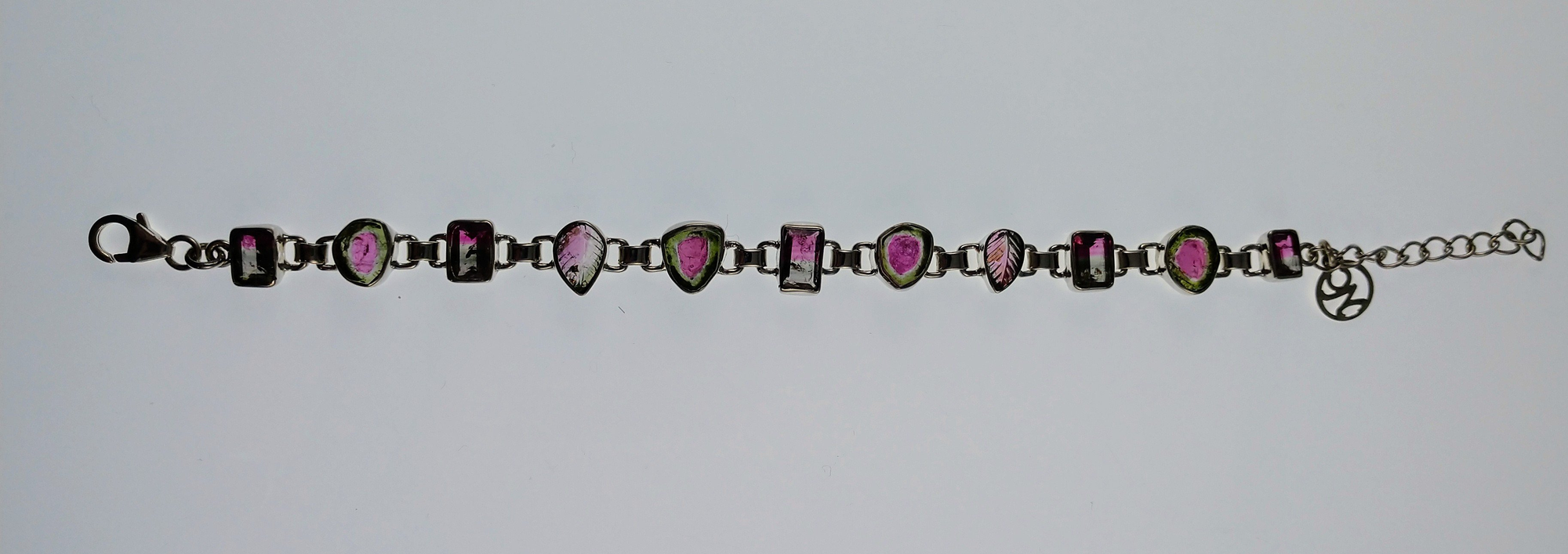 Watermelon tourmaline bracelet in sterling silver