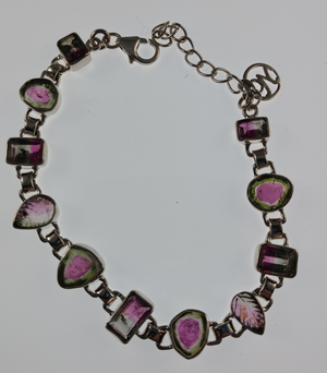 Watermelon tourmaline bracelet in sterling silver