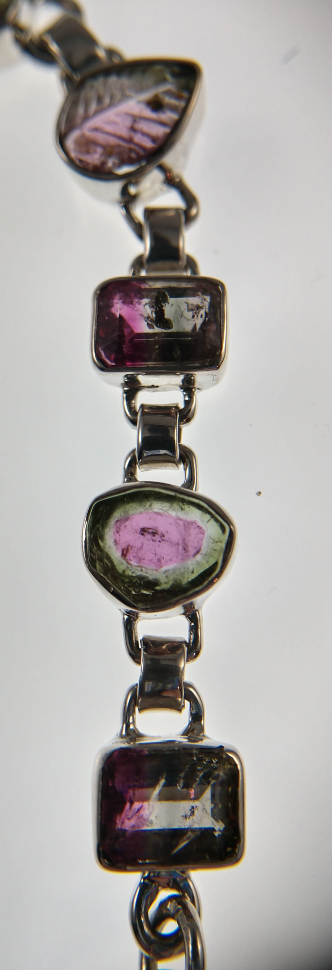 Watermelon tourmaline bracelet in sterling silver