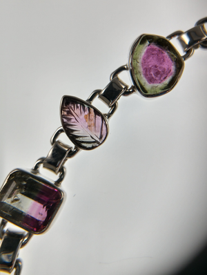 Watermelon tourmaline bracelet in sterling silver