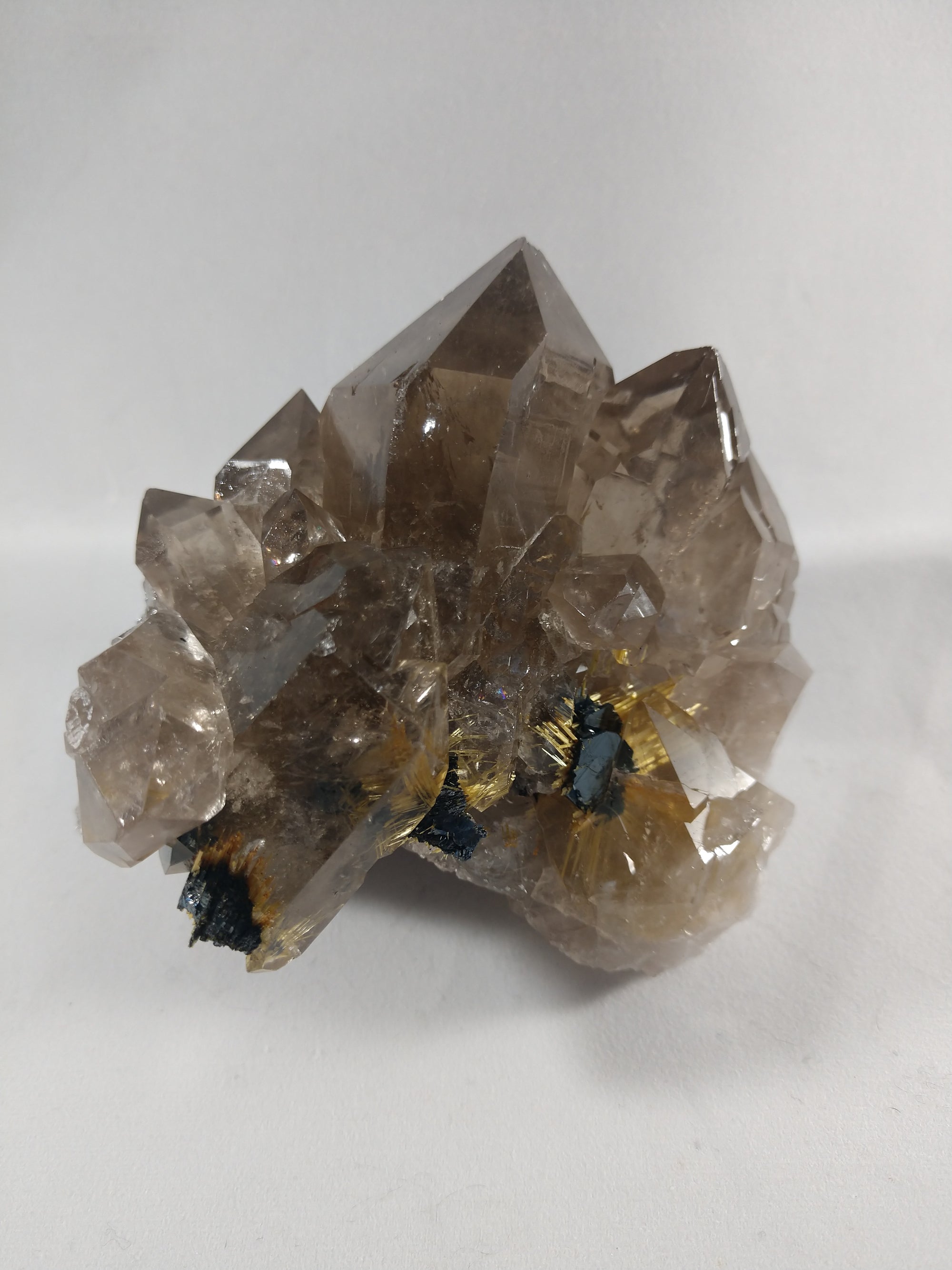 Smoky Quartz Cluster with Rutile and Hematite
