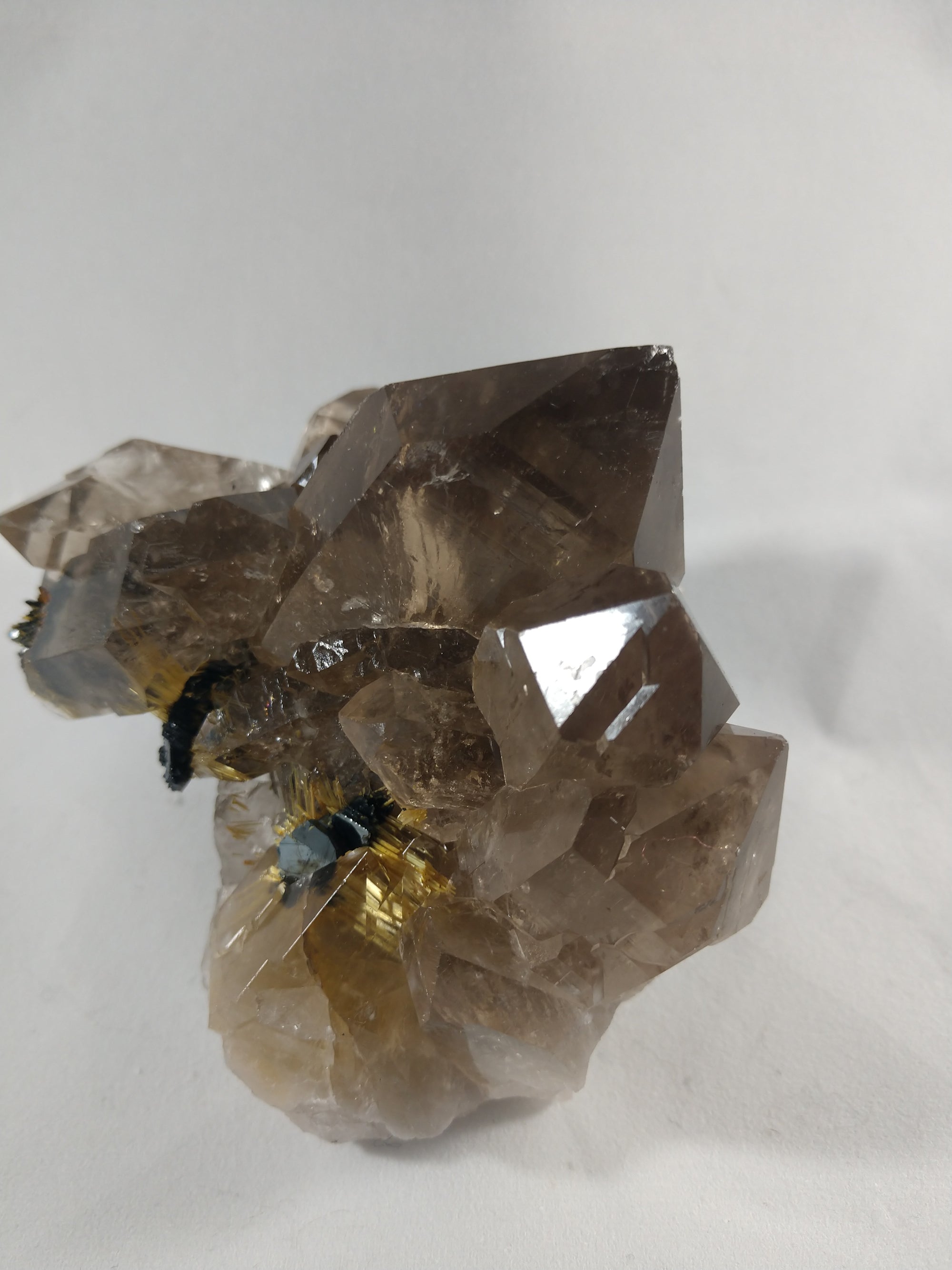 Smoky Quartz Cluster with Rutile and Hematite