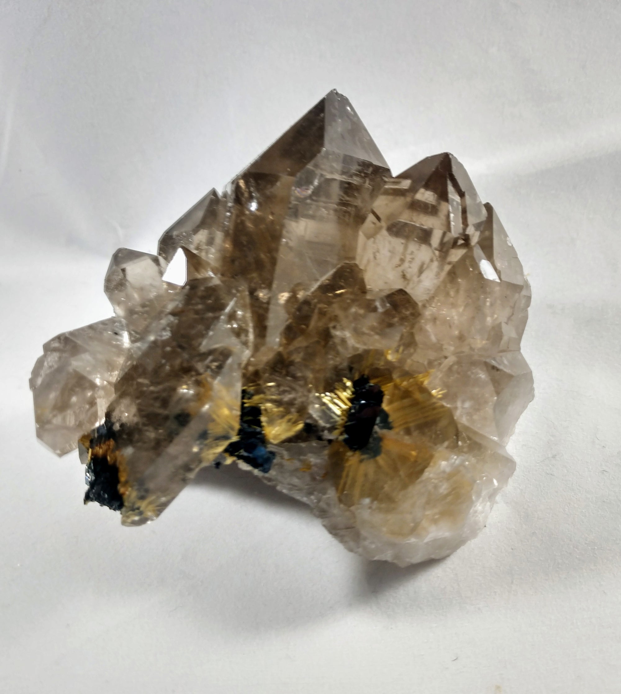 Smoky Quartz Cluster with Rutile and Hematite