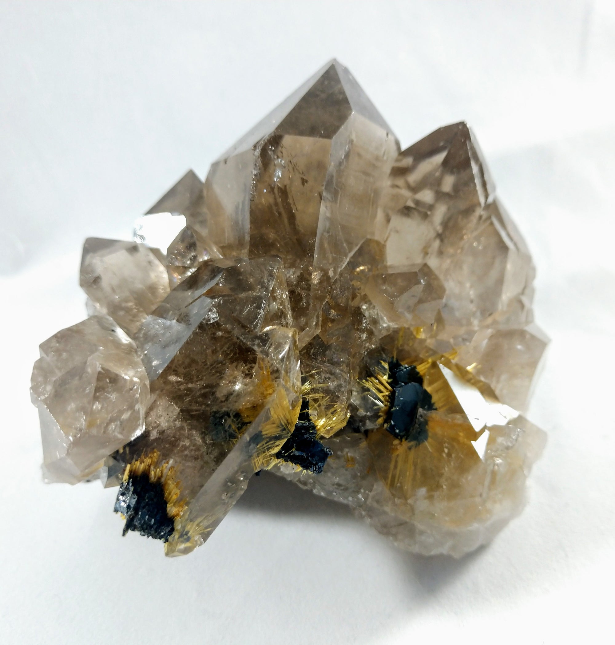 Smoky Quartz Cluster with Rutile and Hematite