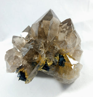 Smoky Quartz Cluster with Rutile and Hematite