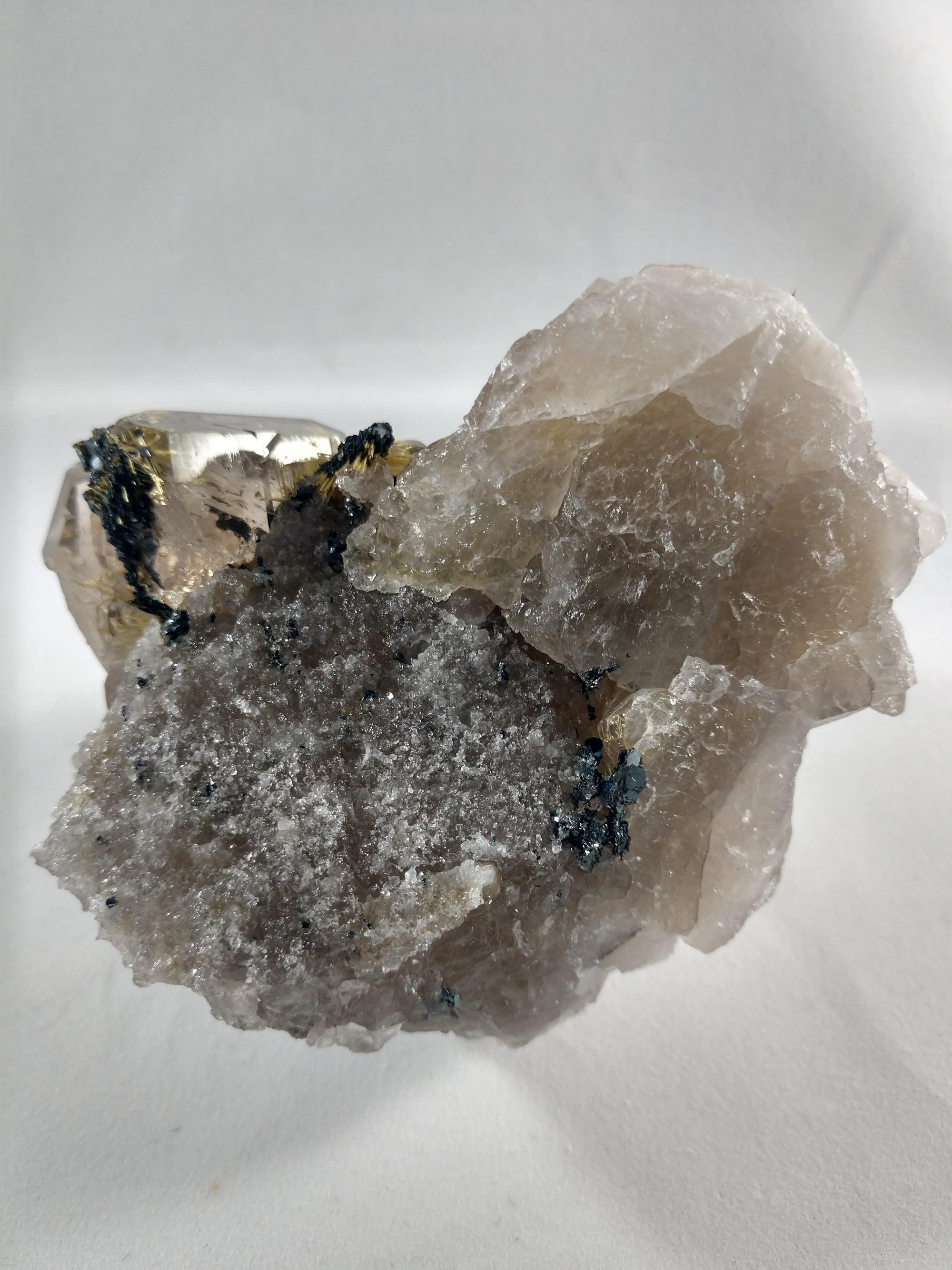 Smoky Quartz Cluster with Rutile and Hematite