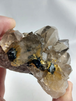 Smoky Quartz Cluster with Rutile and Hematite