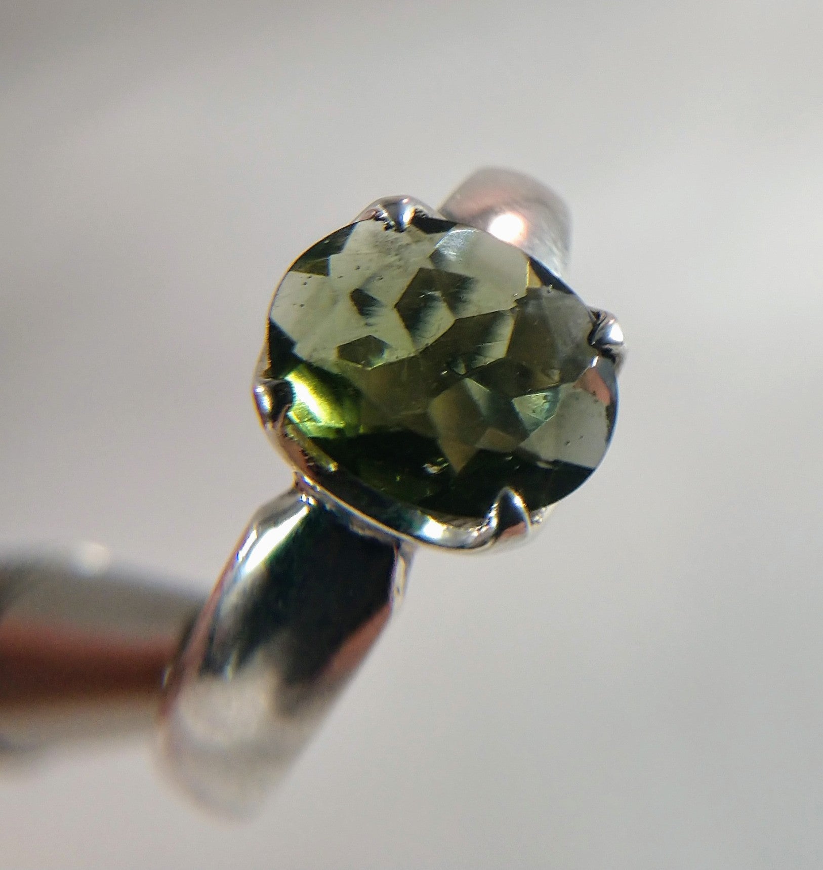 Faceted Moldavite Ring