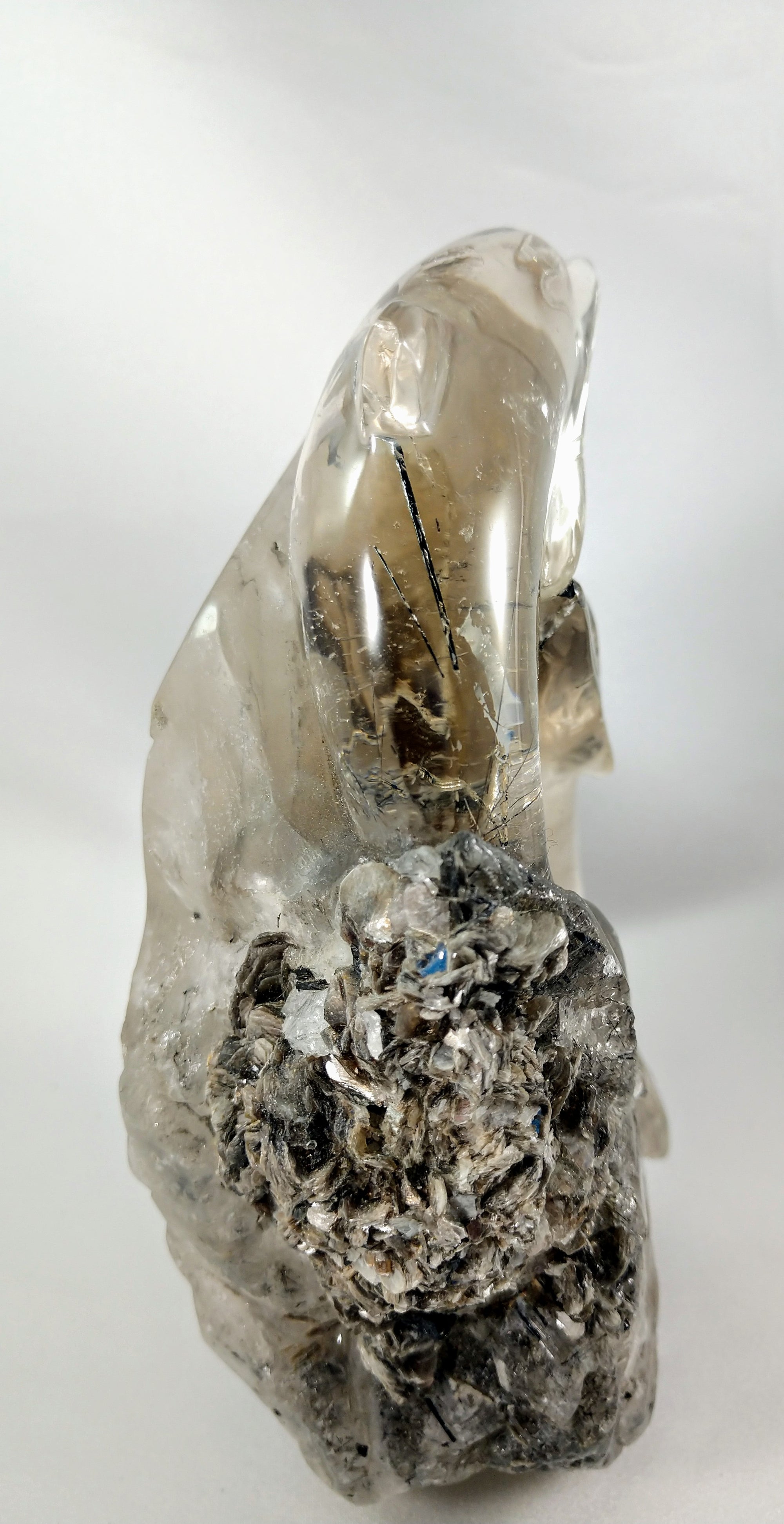 Tourmalinated Smoky Quartz Dolphin Carving