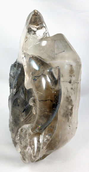 Tourmalinated Smoky Quartz Dolphin Carving