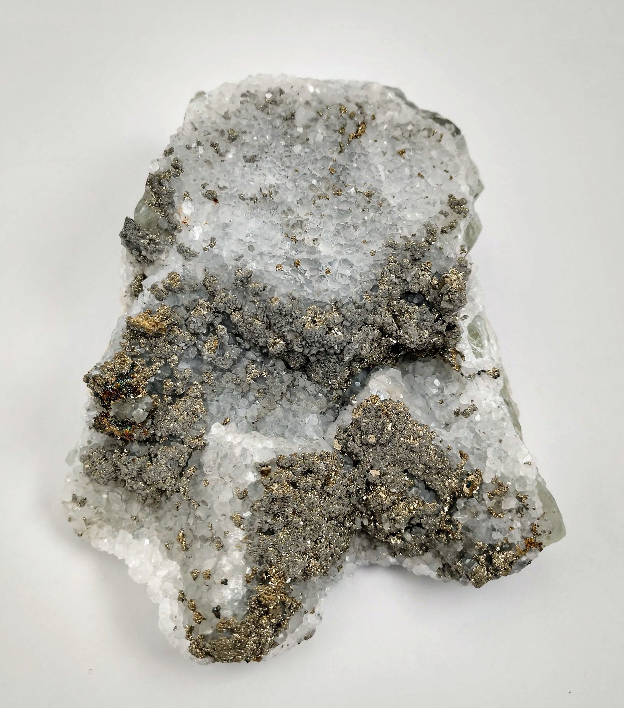 Quartz w/ Pyrite, Chalcopyrite on Fluorite (China)