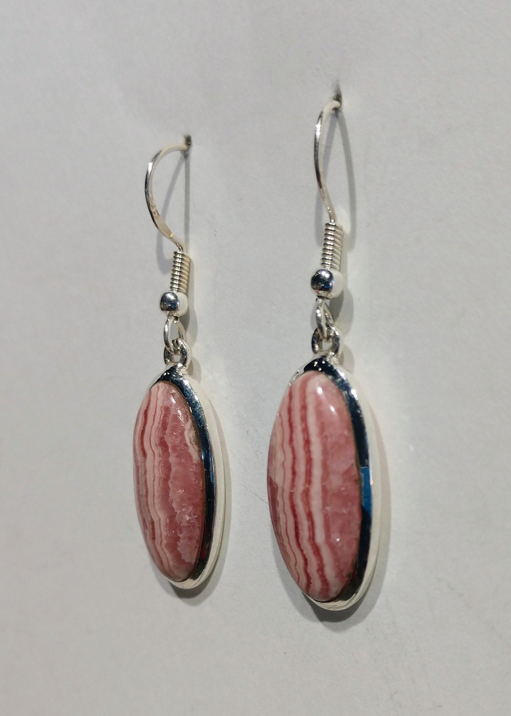 Rhodochrosite Earrings, Sterling Silver