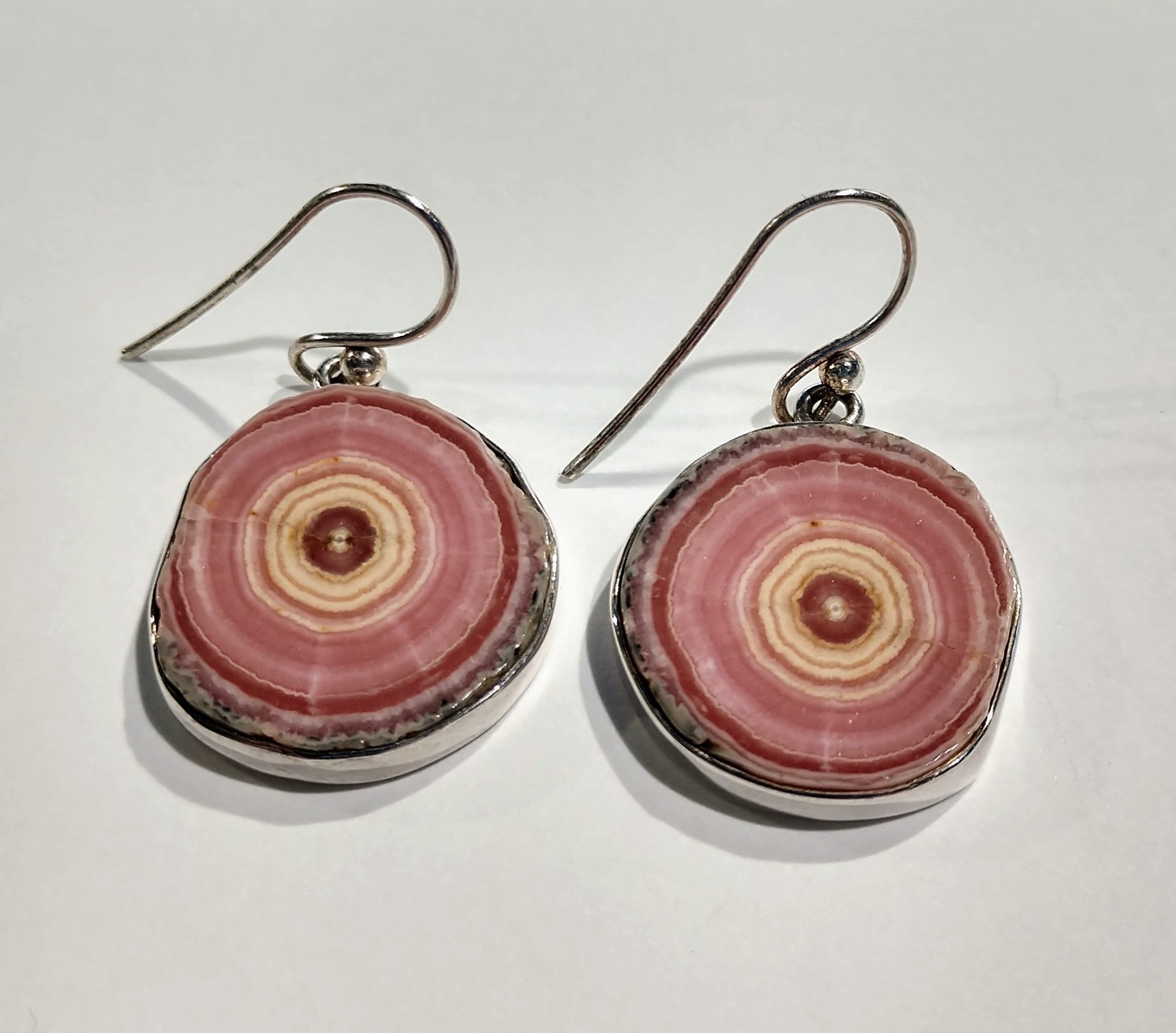 Rhodochrosite Stalactite Slice Earrings, Sterling Silver