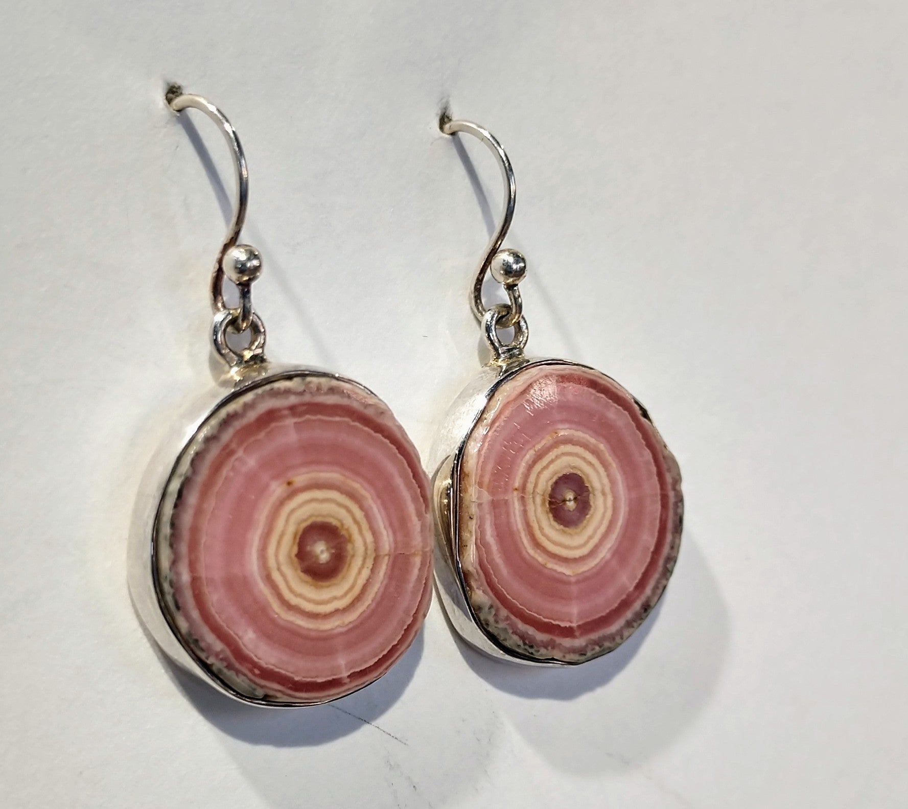 Rhodochrosite Stalactite Slice Earrings, Sterling Silver