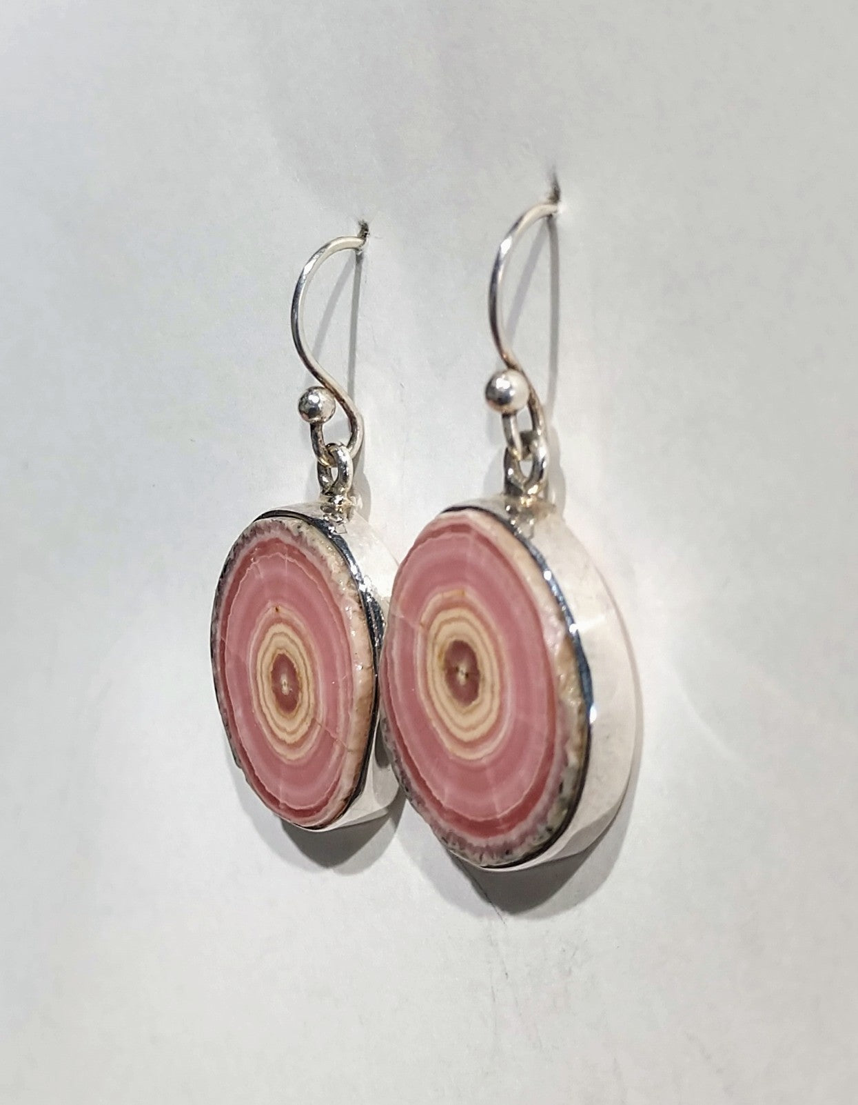 Rhodochrosite Stalactite Slice Earrings, Sterling Silver